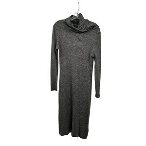 ETC Womens Midi Sweater Dress Cowl Neck Long Sleeve Gray/Multi Size Medium Snaps